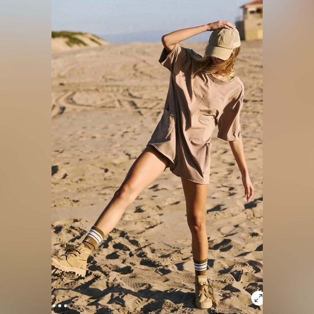 Free People hot shot tee romper in mocha